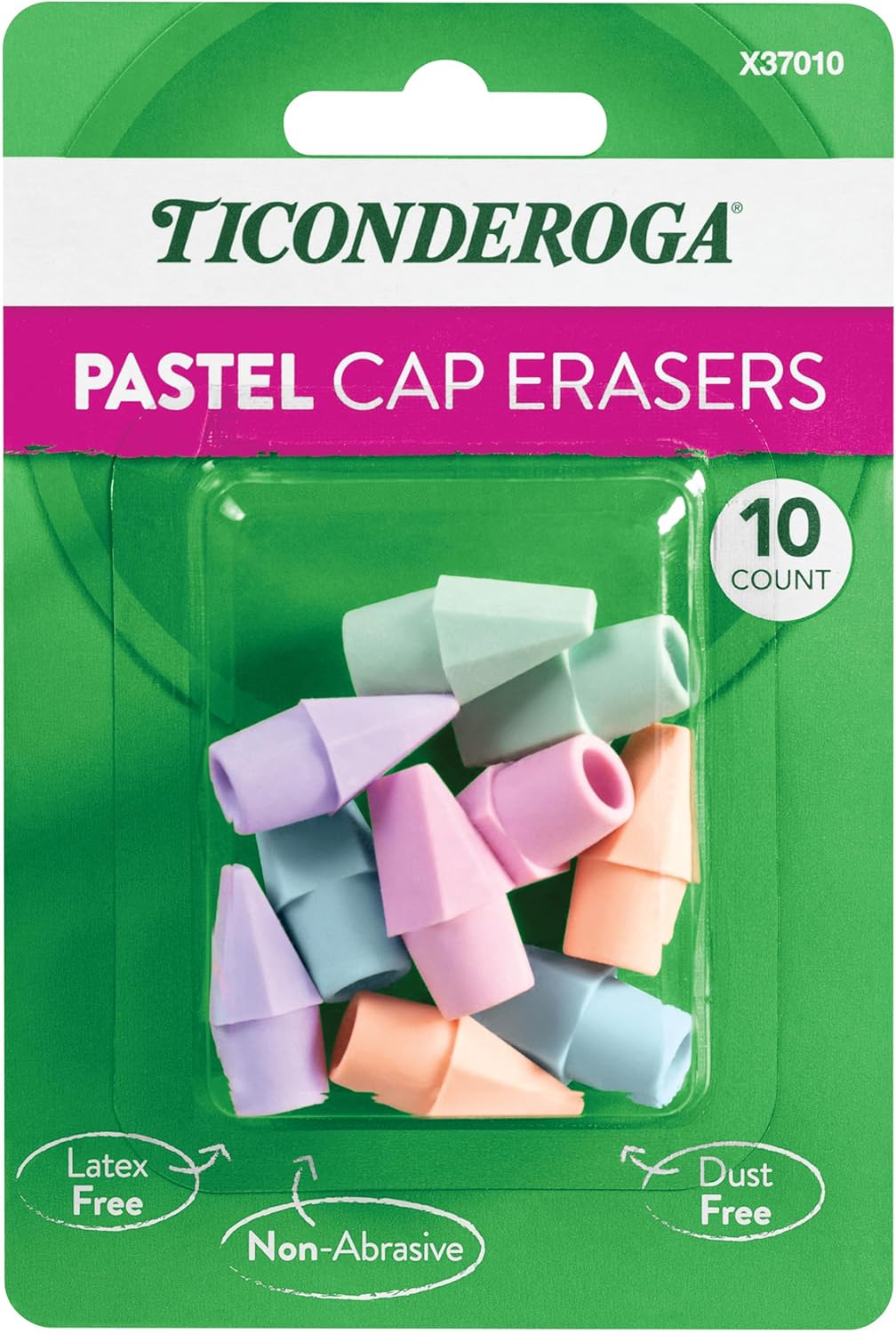 Ticonderoga Pencil Cap Erasers. Assorted Pastel Colors. 10 Count