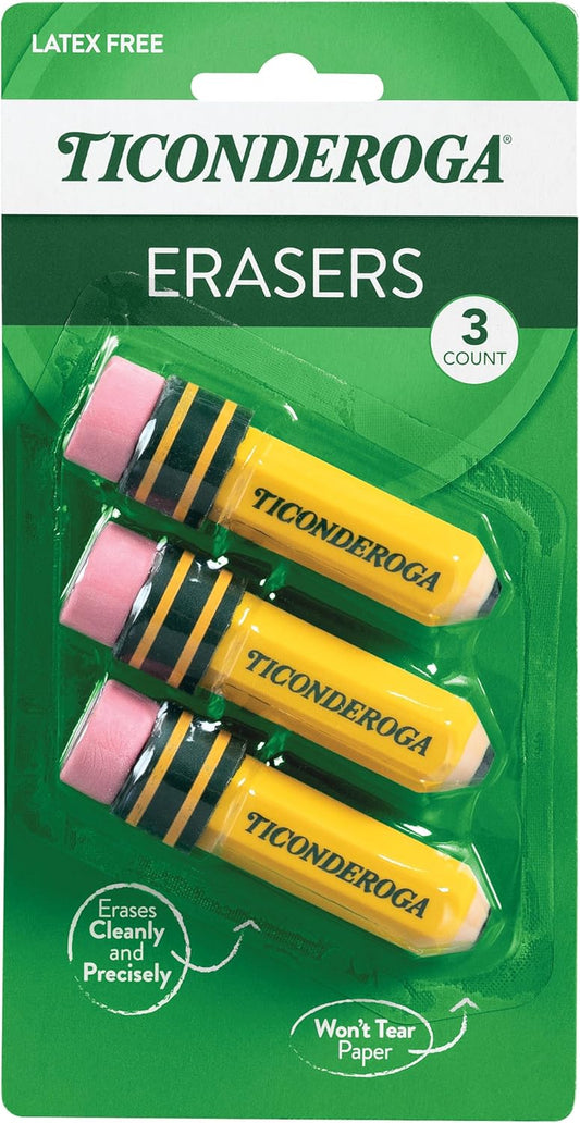 TICONDEROGA ? Erasers. Pencil Shaped. Yellow. 3 ct (38953)