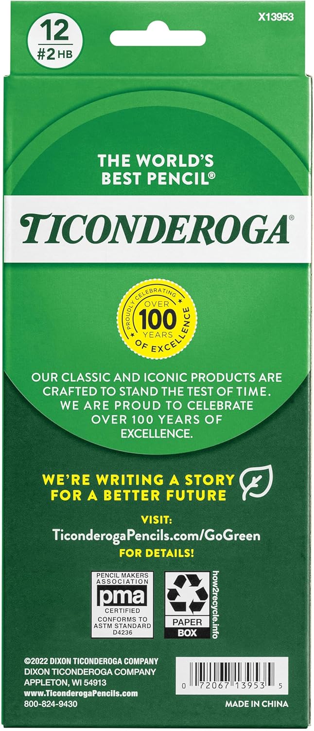 Ticonderoga Wood-Cased Pencils. Unsharpened. #2 HB Soft. Black. 12 Count