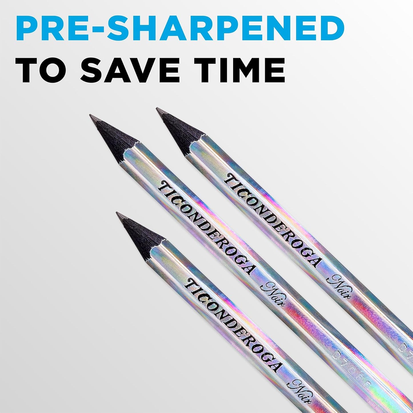 Ticonderoga Noir Black Wood-Cased #2 Pencils. Holographic Design. 12 Count