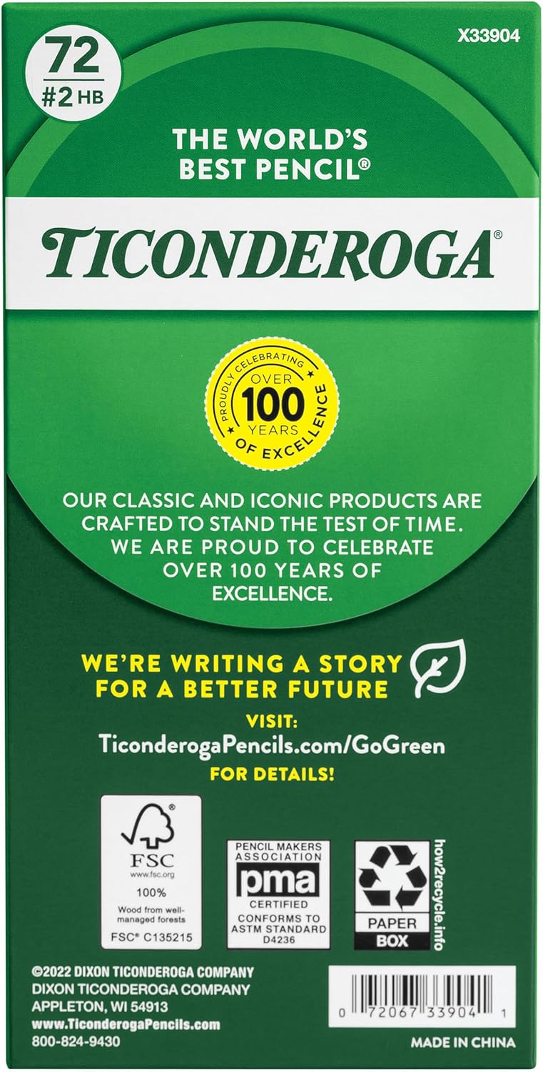 Ticonderoga Wood-Cased Pencils. Unsharpened. 2 HB Soft. Yellow. 72 Count