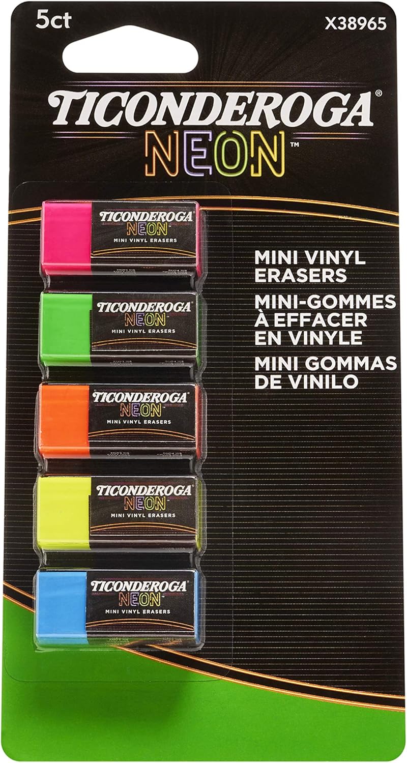 Ticonderoga Erasers. Neon. 5 Count. 6 Packs (X38965)
