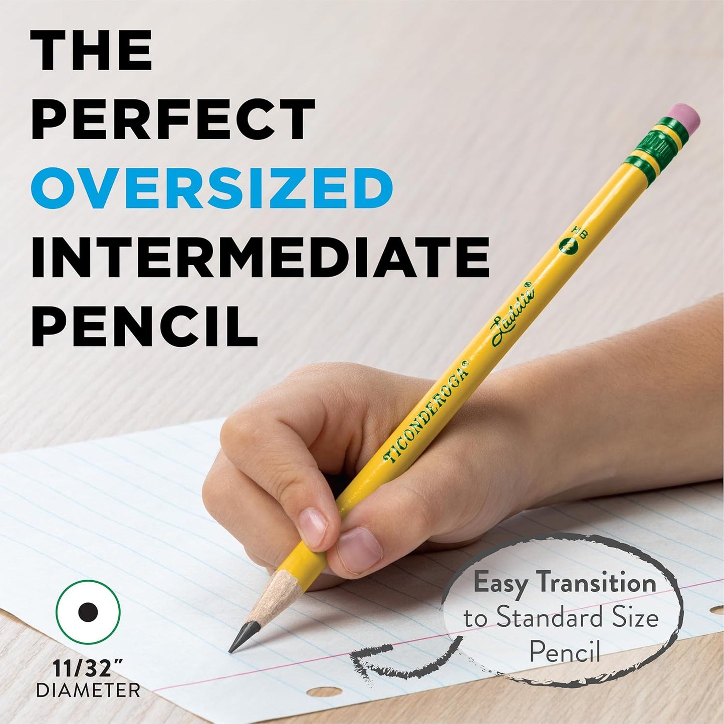 Ticonderoga Laddie Wood-Cased Pencils. 2 HB Soft. With Erasers. Yellow. 12 Count