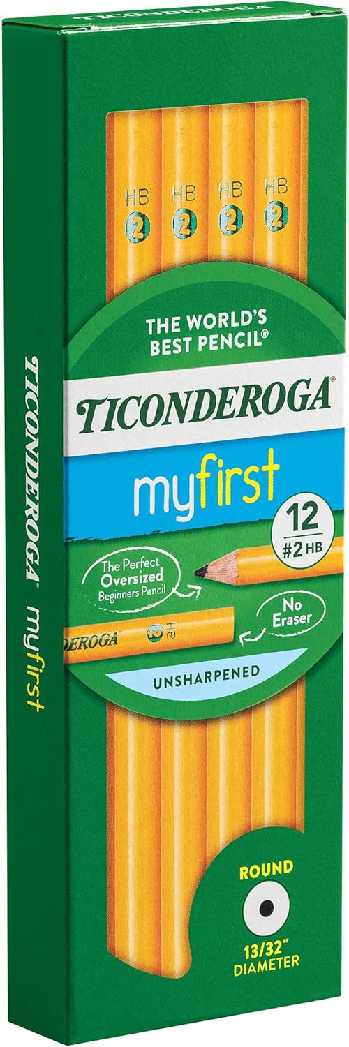 Ticonderoga Beginner Wood-Cased Pencils. 2 HB Soft. Yellow. 12 Count (X13080)