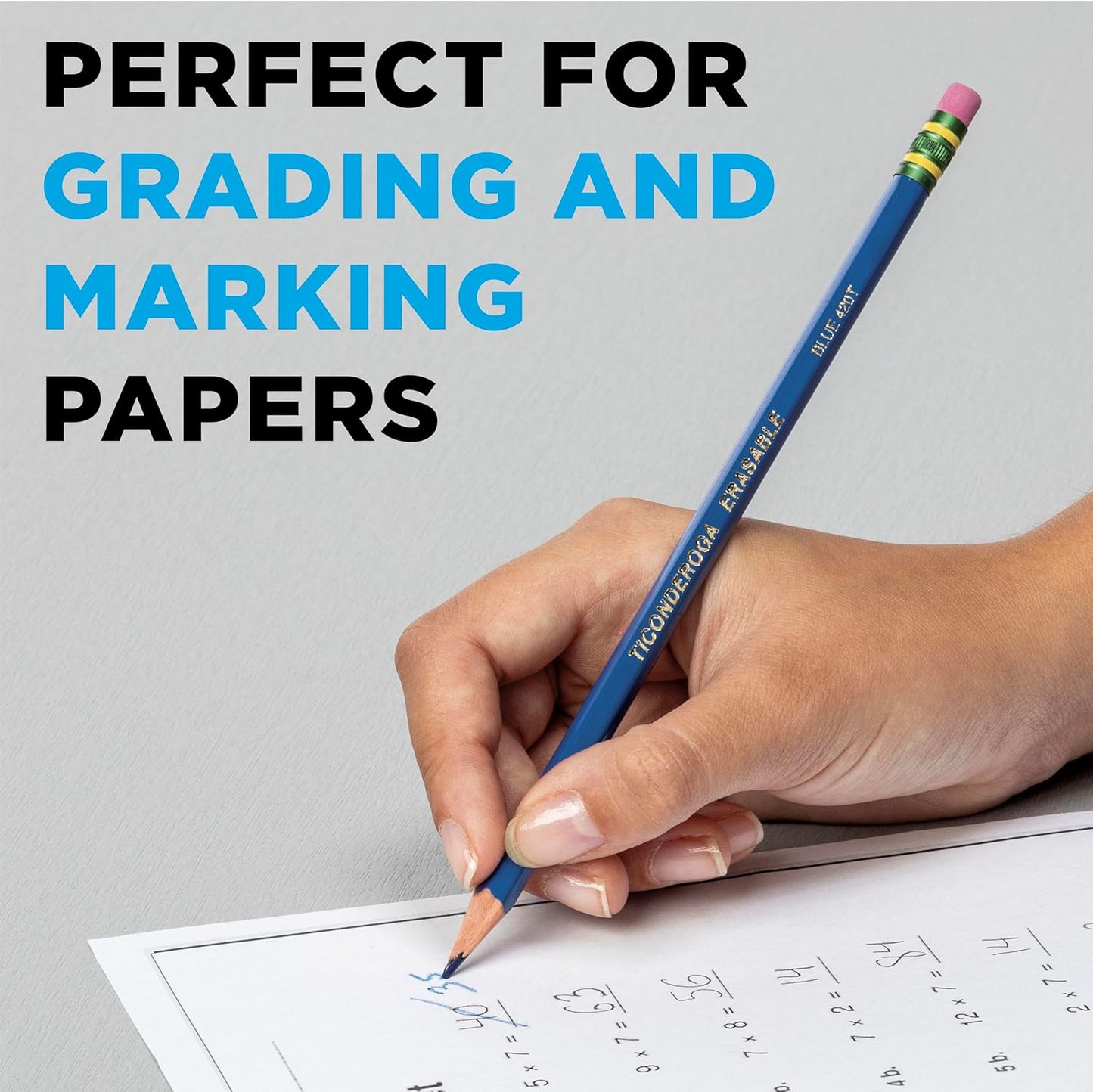 Ticonderoga Erasable Checking Wood-Cased Pencils. Pre-Sharpened. Blue. 12 Count