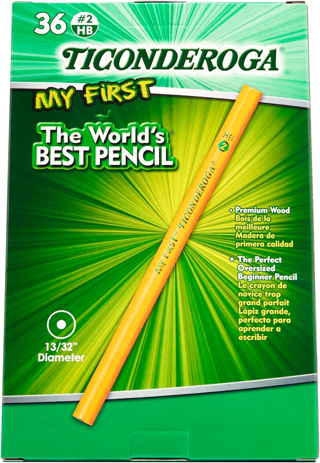 Ticonderoga My First Wood-Cased Pencils . #2 HB Soft. Without Eraser. Yellow. 36 Count (X33036)