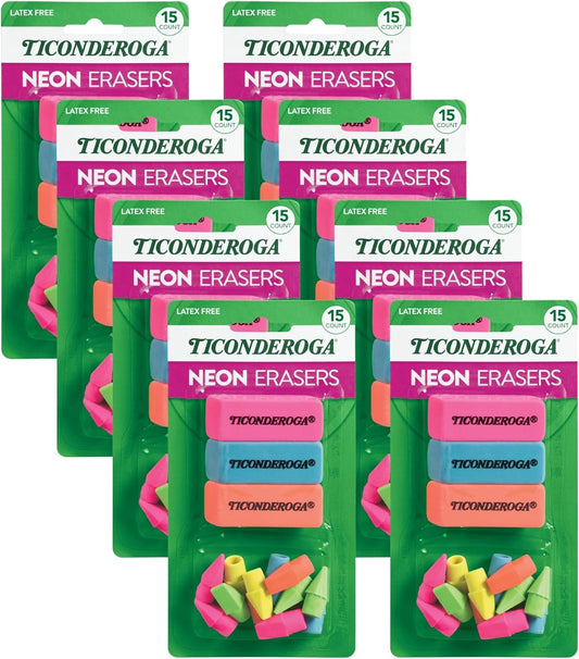Ticonderoga Erasers. Neon. 15 Count (Pack of 8) (38931SP)