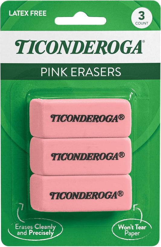 Ticonderoga Wedge Erasers. Pink. 3 Count