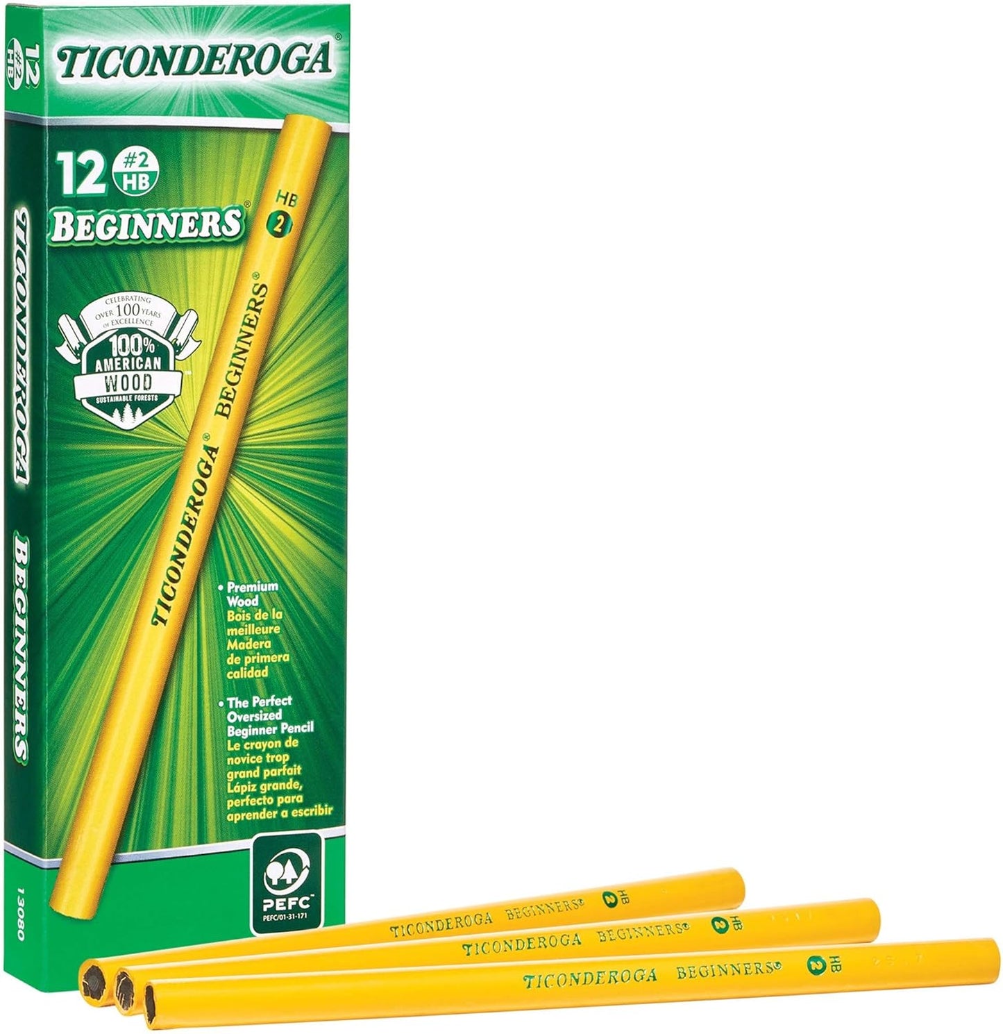 Ticonderoga Beginner Wood-Cased Pencils. 2 HB Soft. Yellow. 12 Count (X13080)