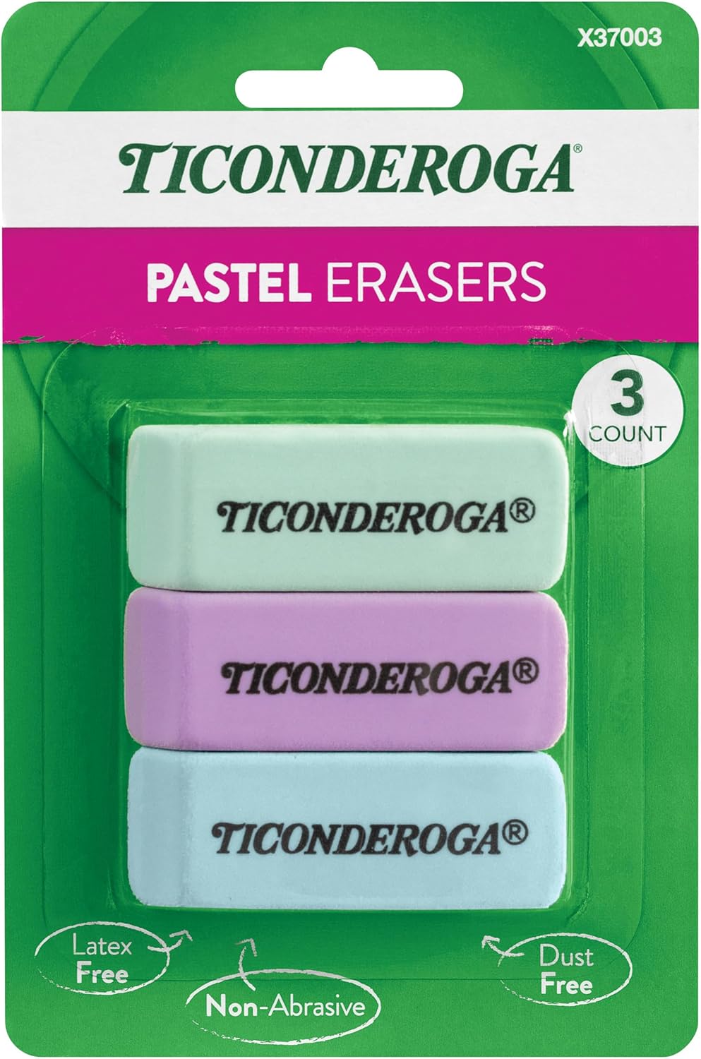Ticonderoga Wedge Erasers. Pastel Colors. 3 Count