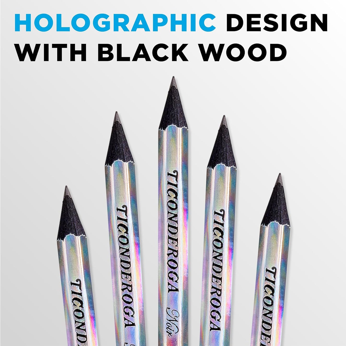 Ticonderoga Noir Black Wood-Cased #2 Pencils. Holographic Design. 12 Count