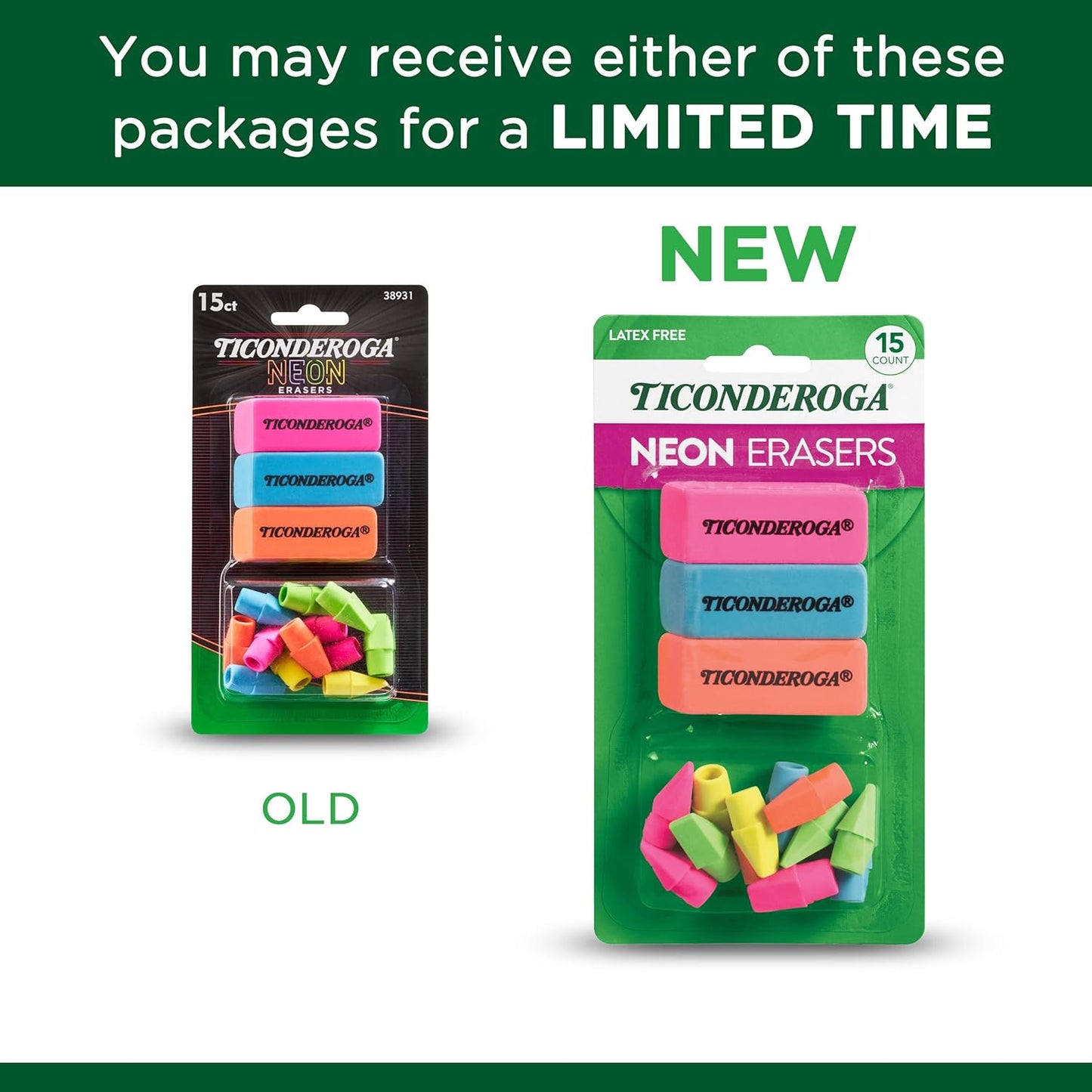 Dixon Ticonderoga Office & School Eraser Combination Set. 15 Eraser Multi-Pack. Multicolored (38931)