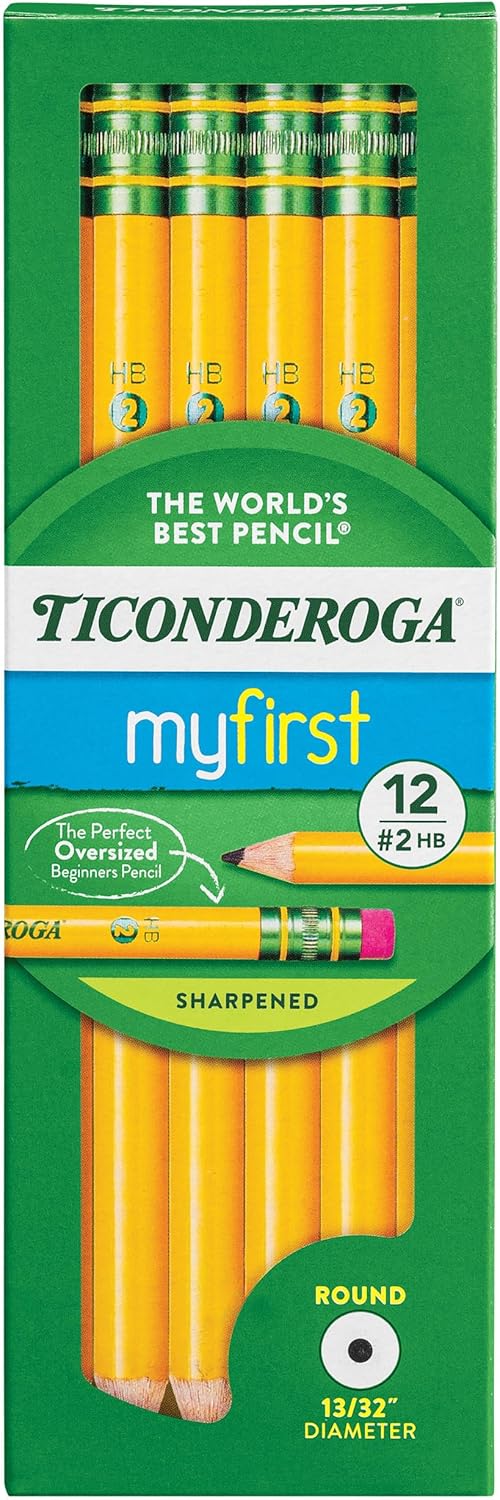 Ticonderoga My First Wood-Cased Pencils. Pre-Sharpened. 2 HB. Yellow. 12 Count