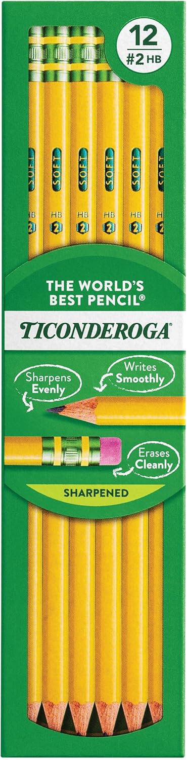 Ticonderoga Wood-Cased Pencils. Pre-Sharpened. 2 HB Soft. Yellow. 12 Count