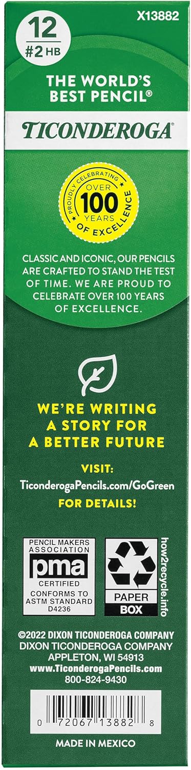 Ticonderoga Wood-Cased Pencils. Unsharpened. #2 HB Soft. Yellow. 12 Count