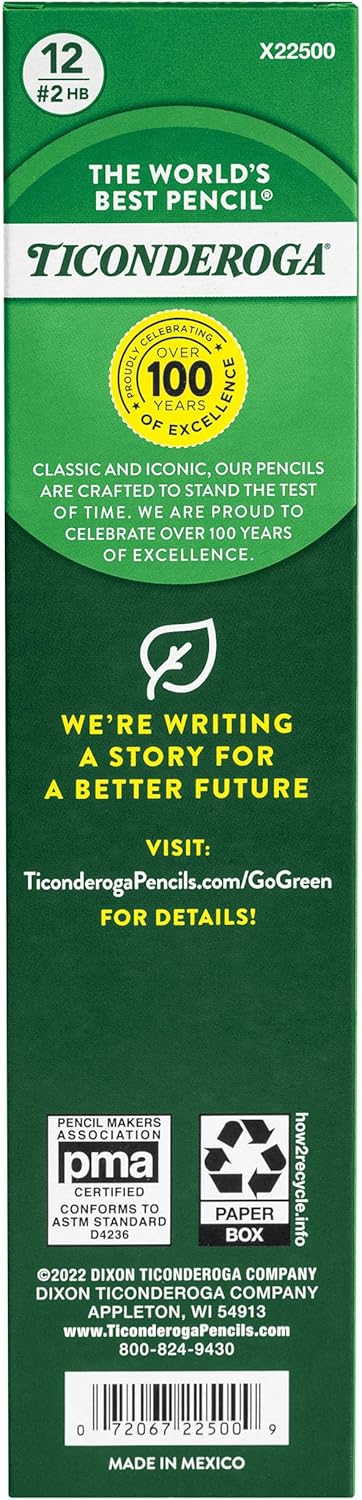 Ticonderoga Tri-Conderoga Triangular Pencils. Wood-Cased #2. Sharpener. Soft Touch Comfort Barrel. Black. 12-Pack (22500)