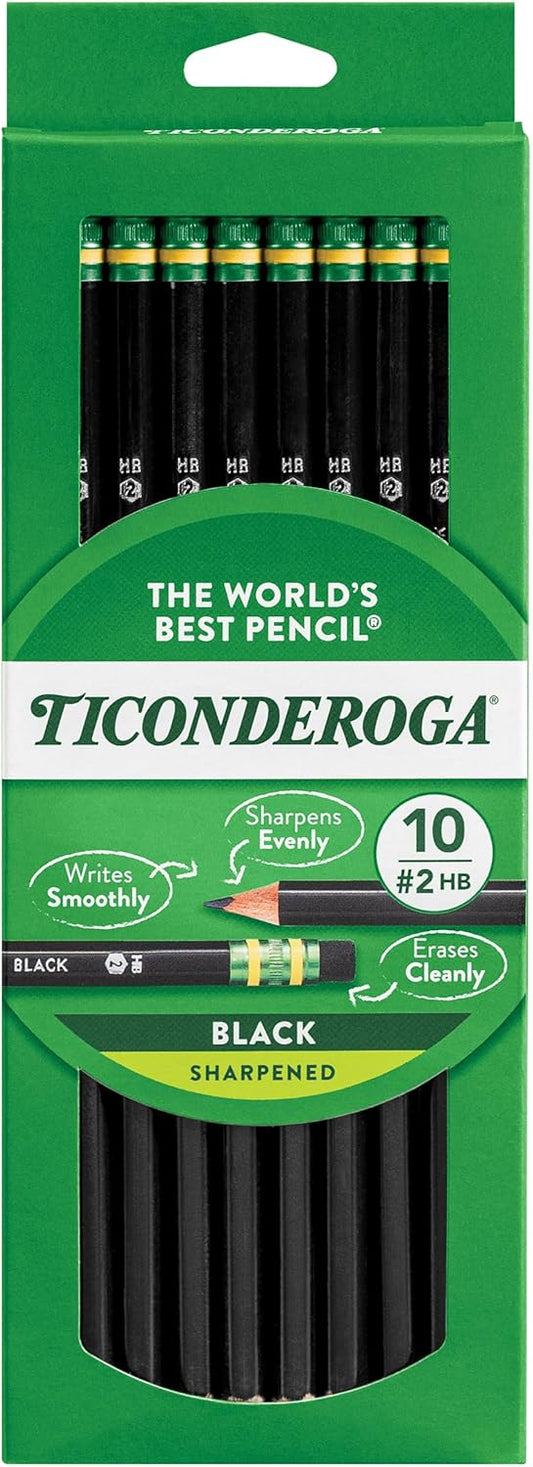 Ticonderoga Wood-Cased Pencils. Pre-Sharpened. 2 HB Soft. Black. 10 Count