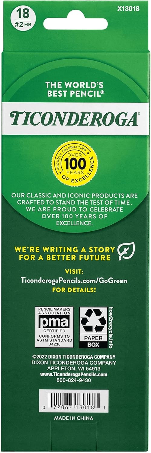 Ticonderoga Wood-Cased Pencils. Pre-Sharpened. #2 HB Soft. Neon Colors. 18 Count