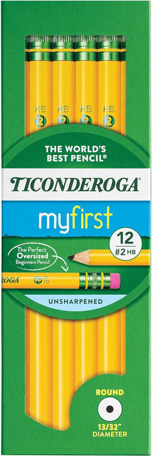 Ticonderoga? Beginners' Elementary Pencils. With Eraser. #2 Lead. Yellow Barrel. Pack Of 12