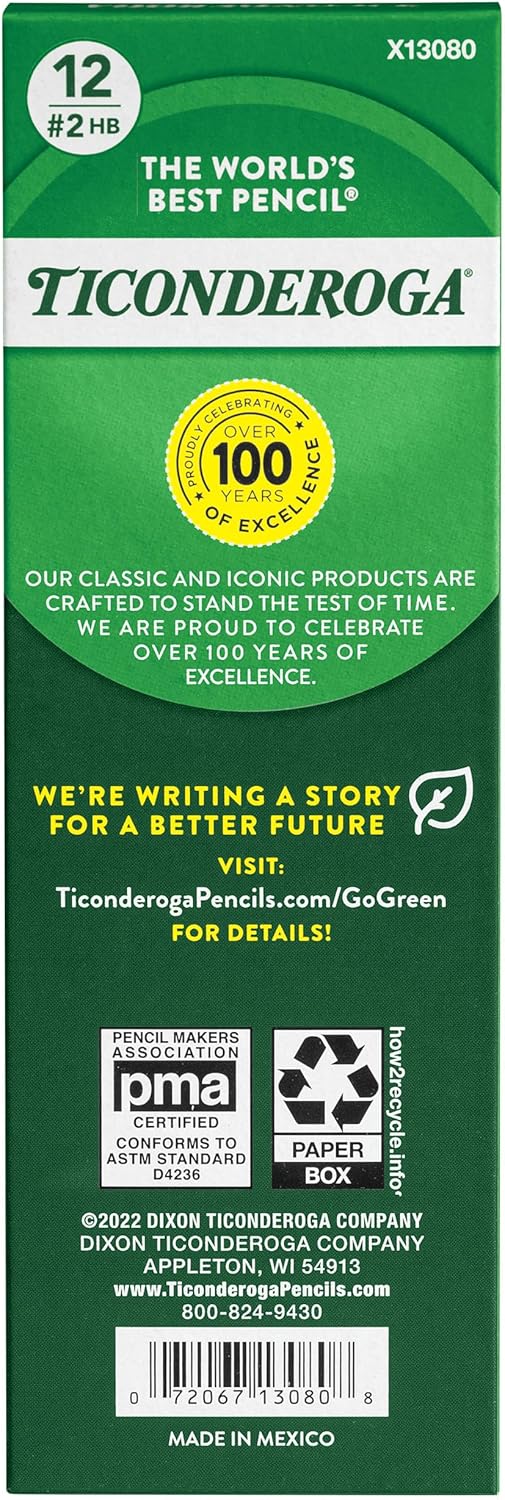 Ticonderoga Beginner Wood-Cased Pencils. 2 HB Soft. Yellow. 12 Count (X13080)