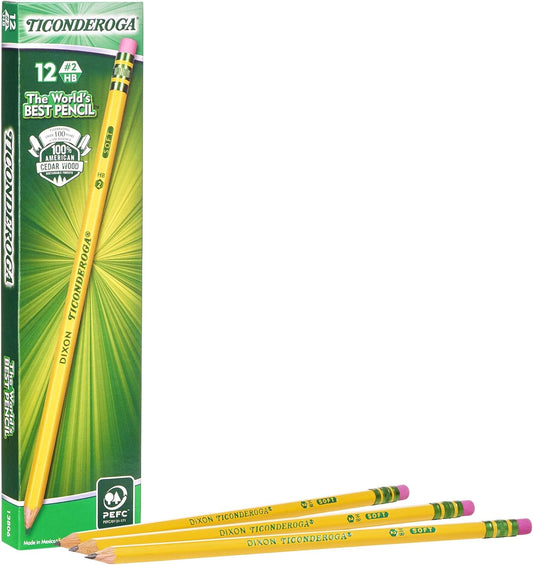 TICONDEROGA Woodcase Pencils with Erasers. 6 Pre-Sharpened Boxes of 12. 72 Pencils Total (13806SP)
