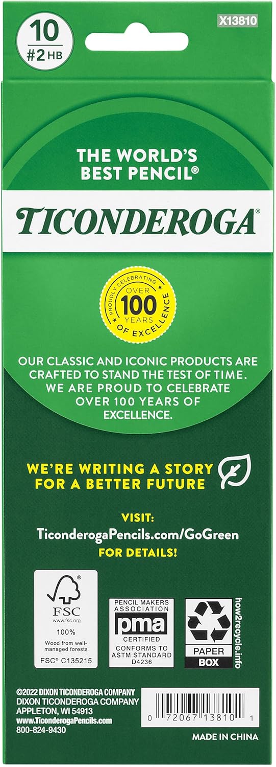 Ticonderoga Wood-Cased Pencils. Pre-Sharpened. #2 HB Soft. Neon Colors. 10 Count