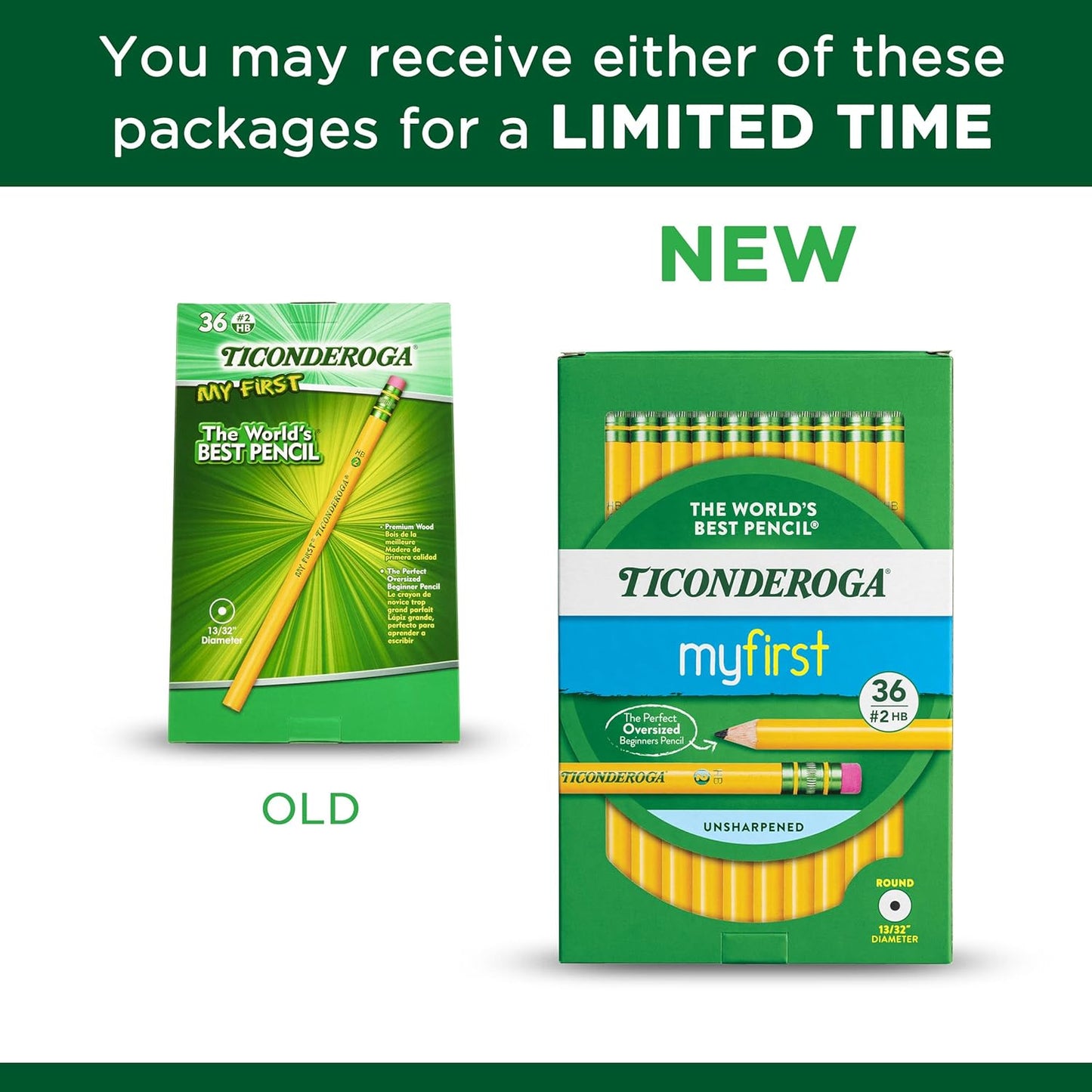 Ticonderoga My First Wood-Cased Pencils. 2 HB. Yellow. 36 Count