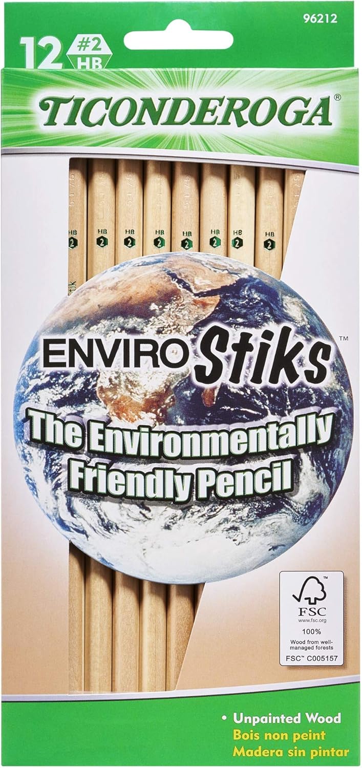Ticonderoga EnviroStik. No. 2 Soft. Six 12-Count Hang Tab Boxes. Total 72 Pencils. (Wood-Cased Black Writing). Made from Recycled Content. 100% Recyclable (96212)