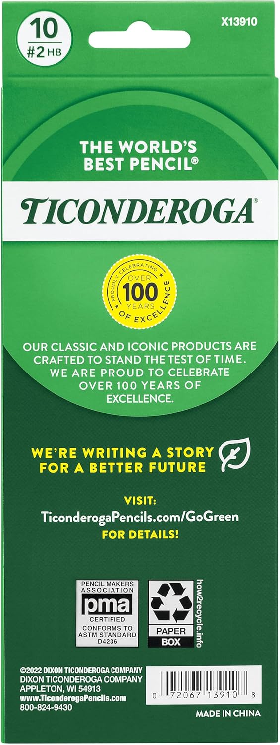 Ticonderoga X13910 Striped Wood-Cased Pencils. 2 HB Soft. Pre-Sharpened. 10 Count. Assorted Colors