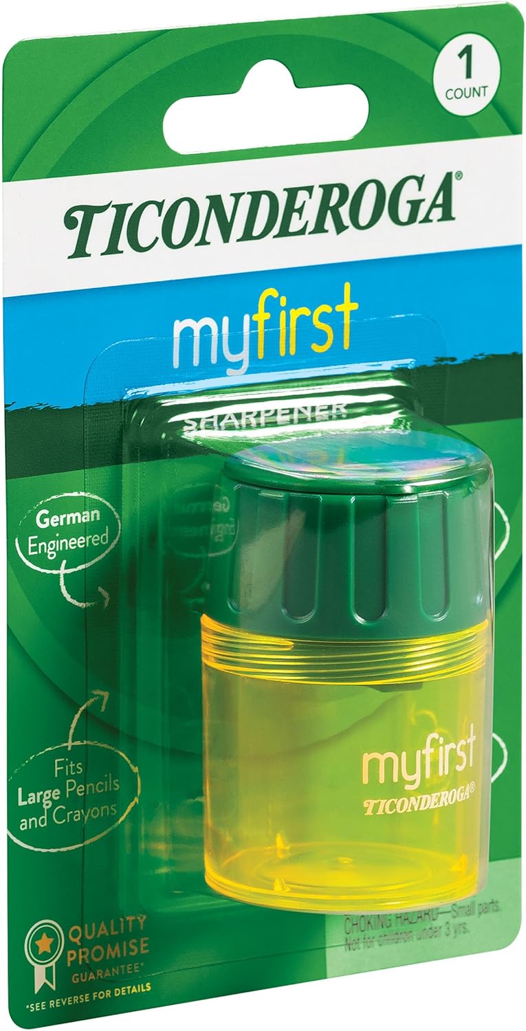Ticonderoga My First Large Barrel Pencil Sharpener. Yellow and Green. 1 Count
