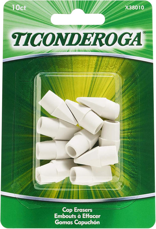Ticonderoga Pencil Cap Erasers. White. 10 Count. 6 Packs (X38010)