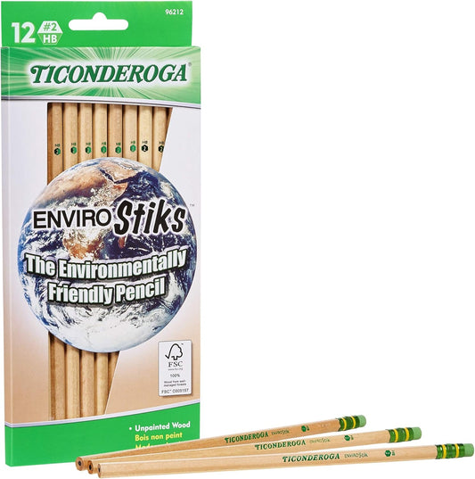Ticonderoga EnviroStik. No. 2 Soft. Six 12-Count Hang Tab Boxes. Total 72 Pencils. (Wood-Cased Black Writing). Made from Recycled Content. 100% Recyclable (96212)