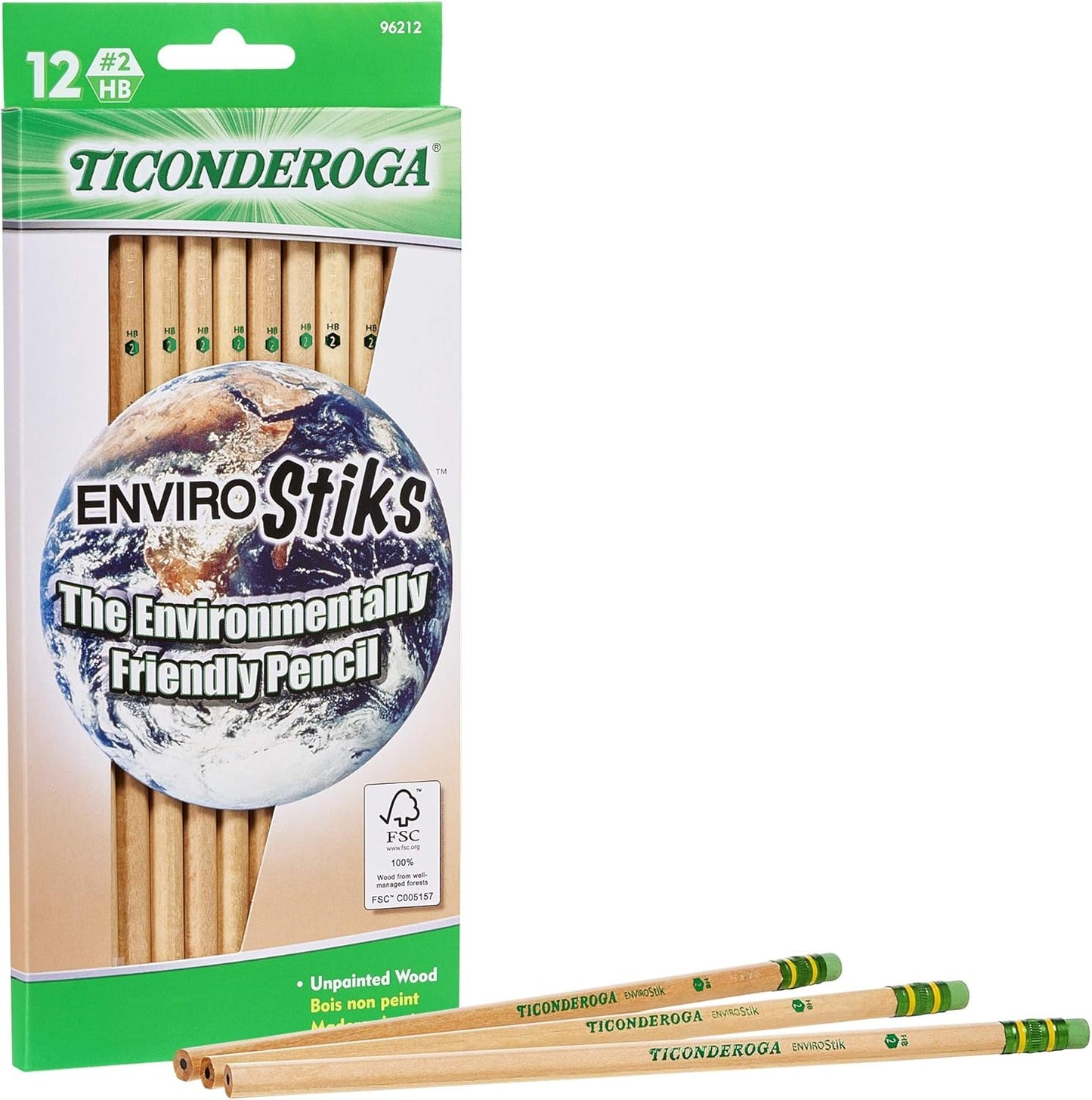 Ticonderoga EnviroStik. No. 2 Soft. Six 12-Count Hang Tab Boxes. Total 72 Pencils. (Wood-Cased Black Writing). Made from Recycled Content. 100% Recyclable (96212)