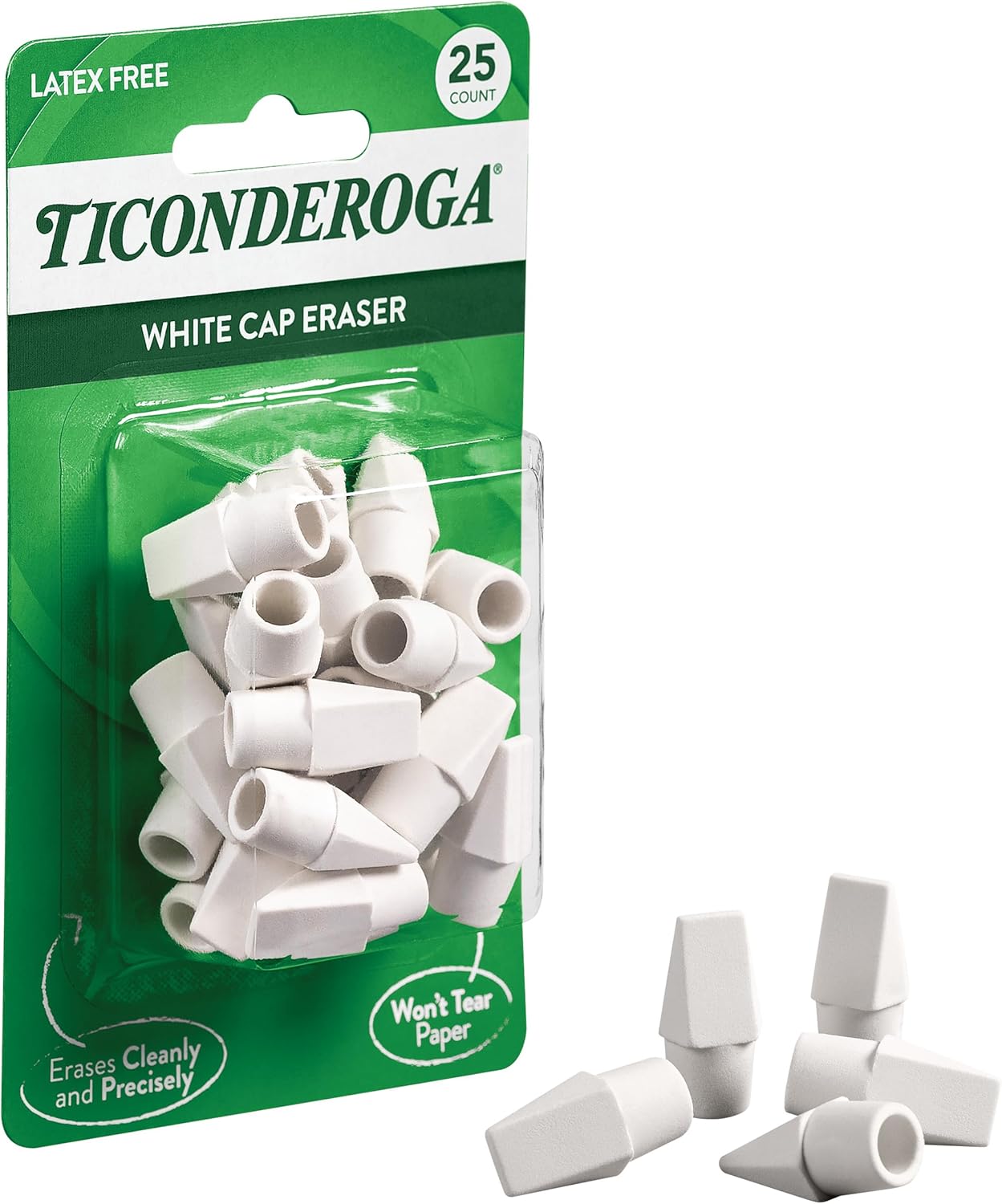 Ticonderoga Pencil Cap Erasers. White. 25 Count. 6 Packs (X38025)