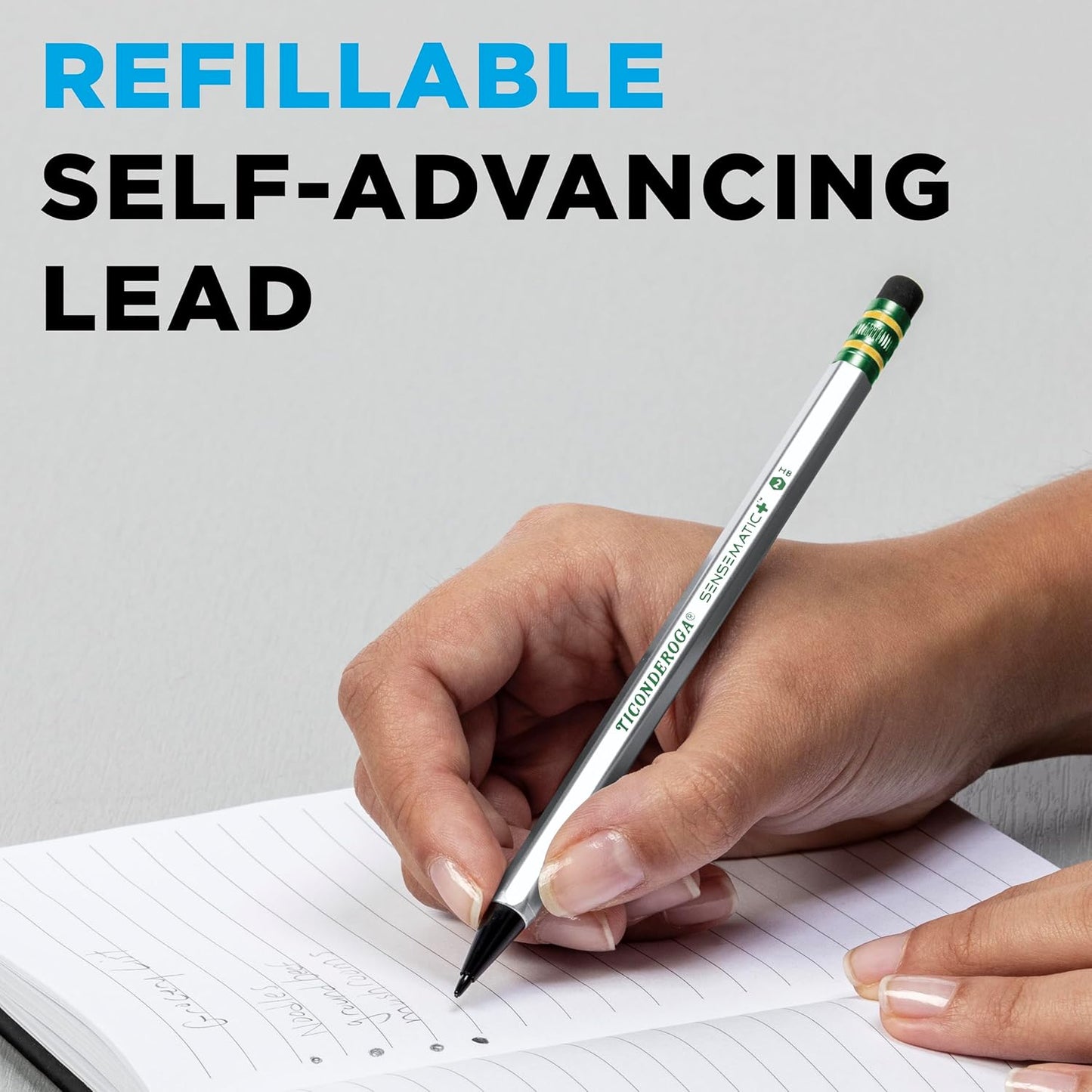 Ticonderoga Sensematic Mechanical Pencil. 0.7mm Lead. Silver. 2 Count