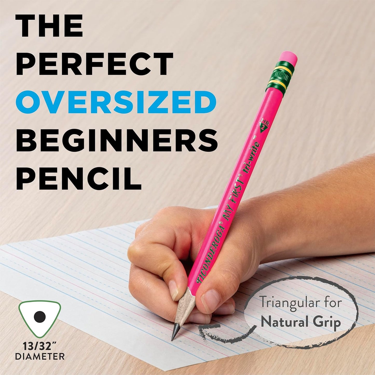 Ticonderoga My First Tri-Write Wood-Cased Pencils with Sharpener. Pre-Sharpened. 2 HB. With Erasers. Neon Colors. 2 Count. 6 Packs