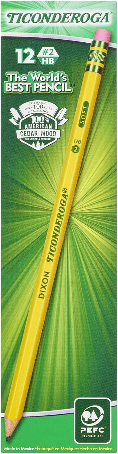 TICONDEROGA Woodcase Pencils with Erasers. 6 Pre-Sharpened Boxes of 12. 72 Pencils Total (13806SP)
