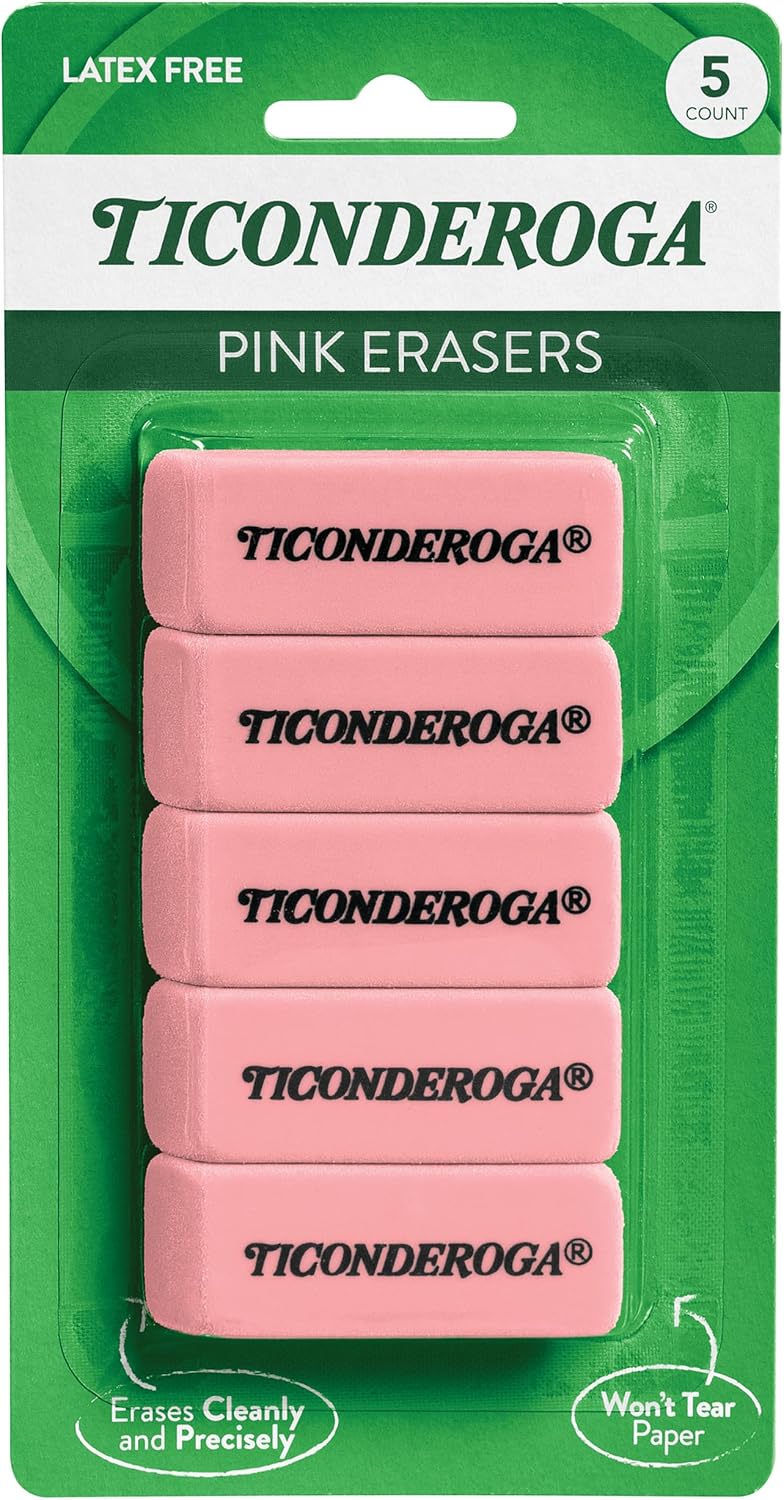 Ticonderoga Wedge Erasers. Pink. 5 Count