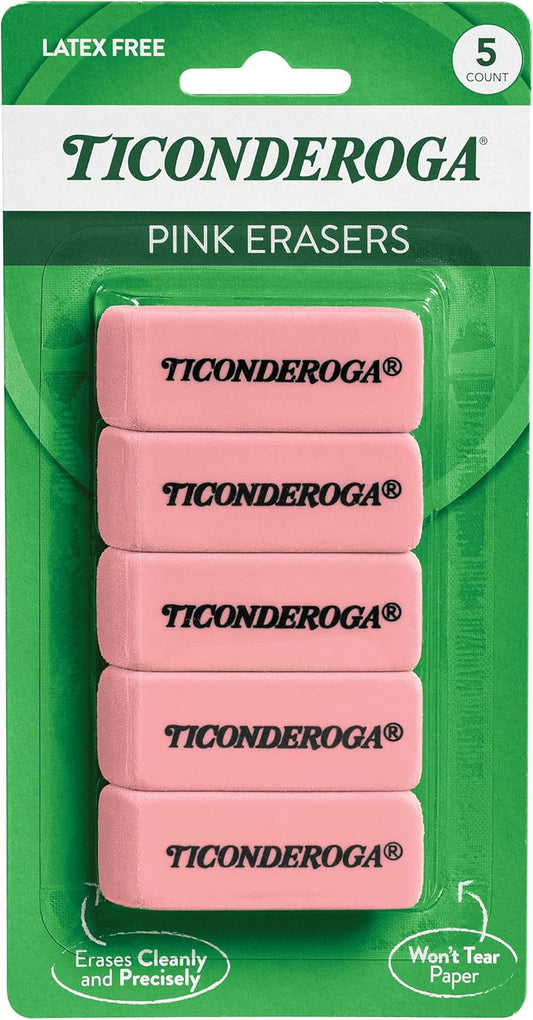 Ticonderoga Wedge Erasers. Pink. 5 Count