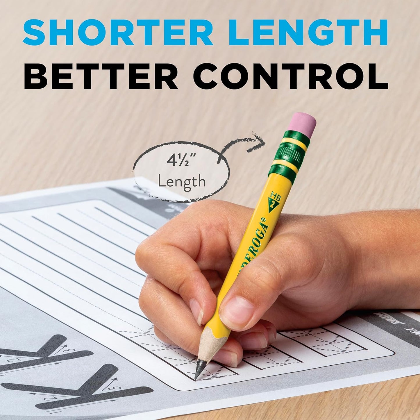 Ticonderoga My First Short Triangular Wood-Cased Pencils. #2 HB Soft. With Erasers. Yellow. 4 Count