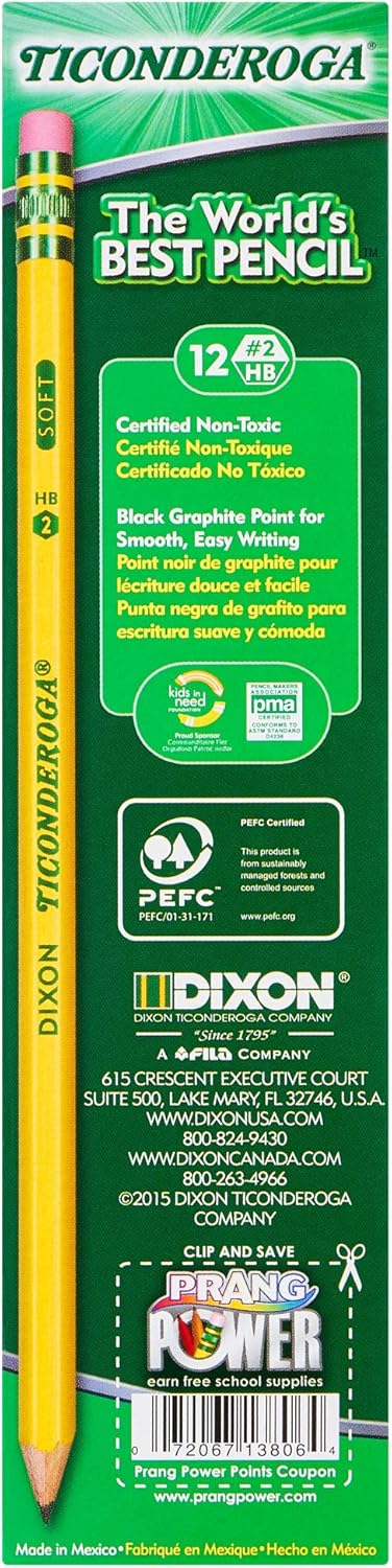 TICONDEROGA Woodcase Pencils with Erasers. 6 Pre-Sharpened Boxes of 12. 72 Pencils Total (13806SP)