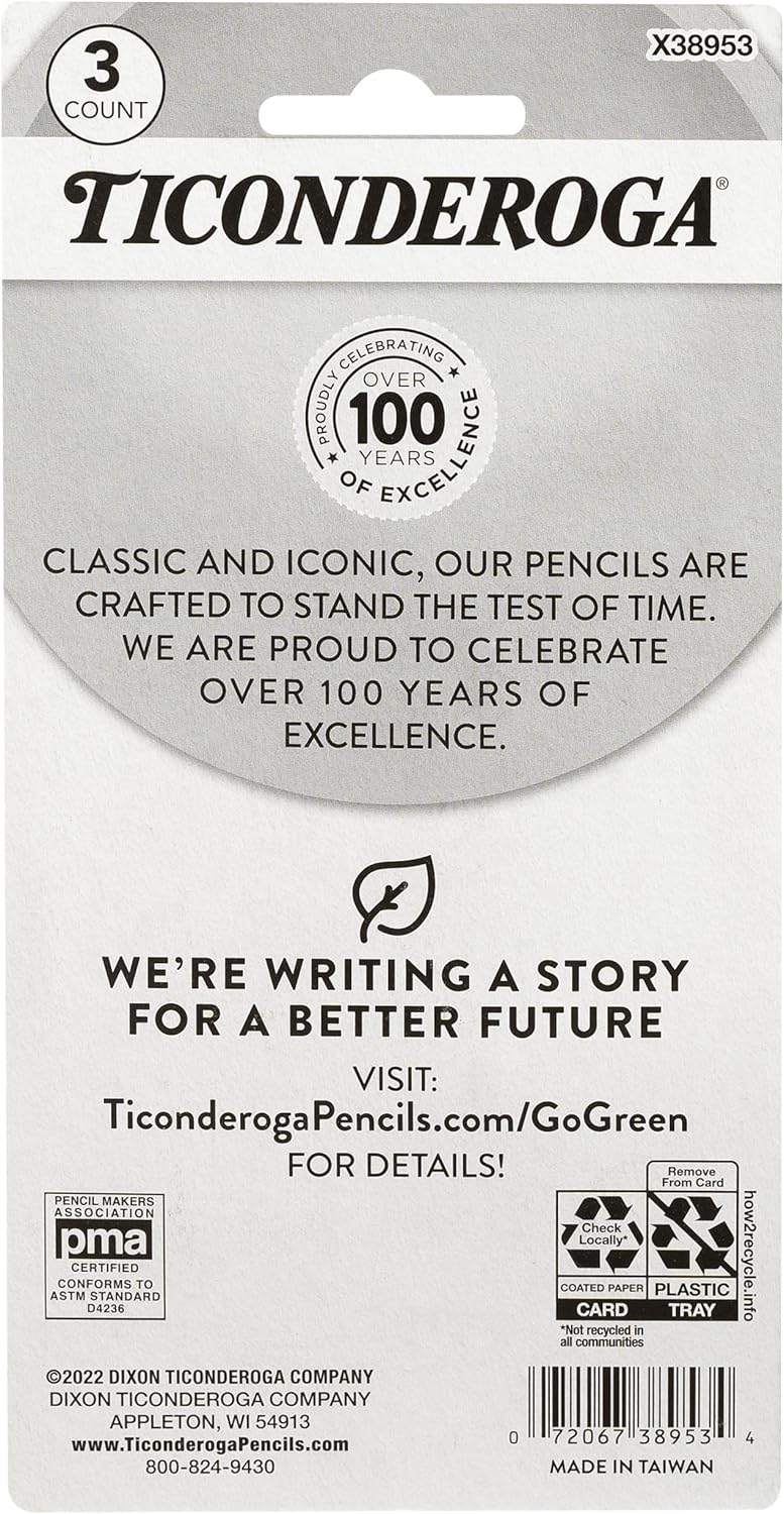 TICONDEROGA ? Erasers. Pencil Shaped. Yellow. 3 ct (38953)