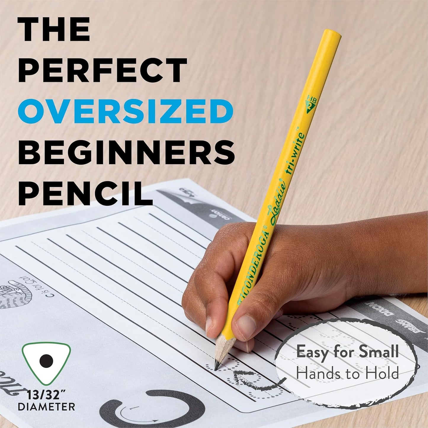 Ticonderoga Laddie Tri-Write Pencils. Wood-Cased #2 HB Soft. Intermediate Size Triangular without Eraser. Yellow. 36-Pack (13044)