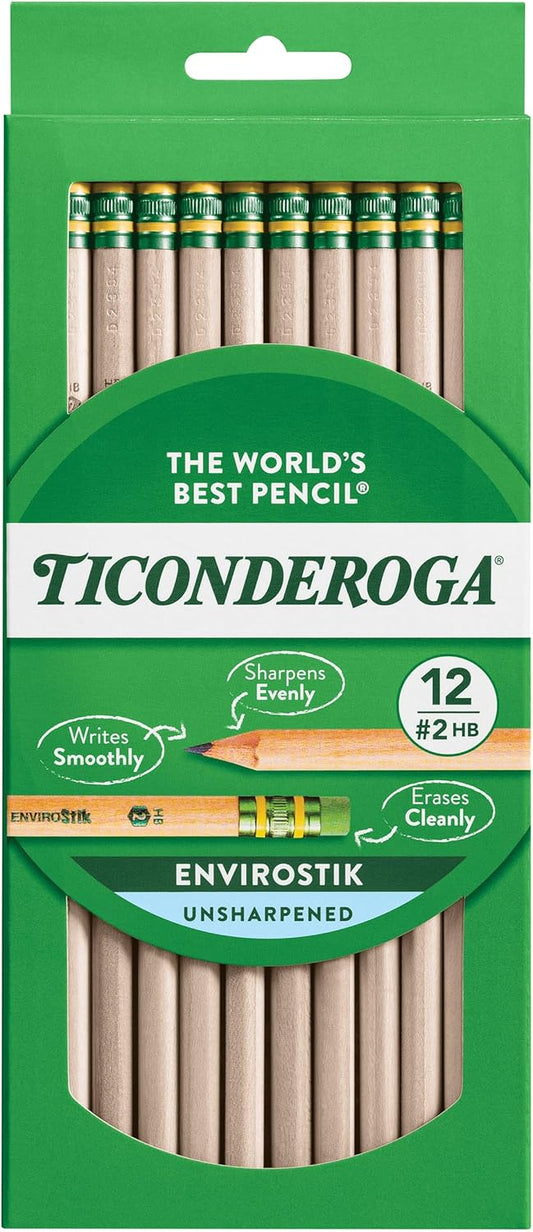 Ticonderoga Envirostik Wood-Cased Pencils. #2 HB Soft. Natural. 12 Count