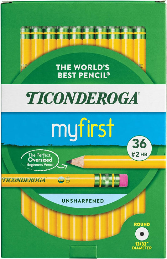 Ticonderoga My First Wood-Cased Pencils. 2 HB. Yellow. 36 Count
