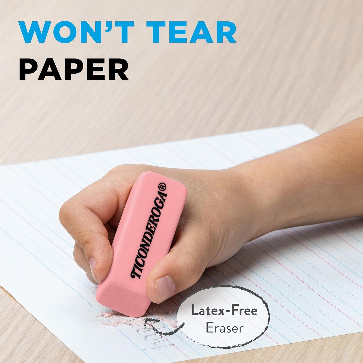 Ticonderoga Wedge Erasers. Pink. 5 Count