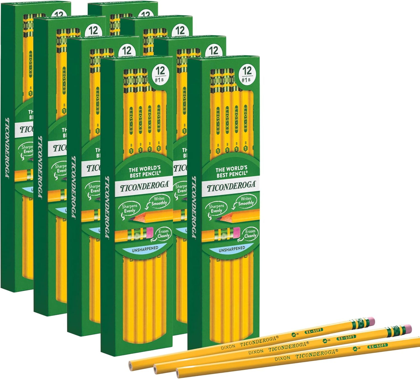 Ticonderoga Wood-Cased Pencils. Unsharpened. #2 HB Soft. Yellow. 96 Count