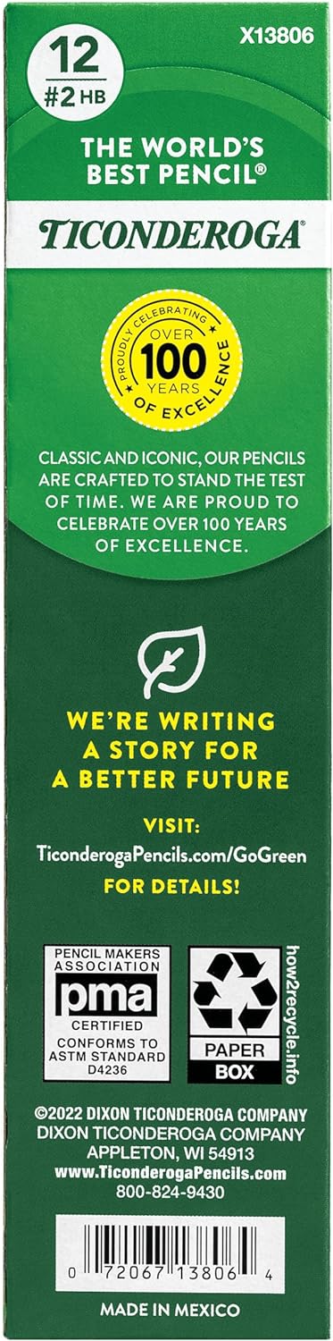 Ticonderoga Wood-Cased Pencils. Pre-Sharpened. 2 HB Soft. Yellow. 12 Count