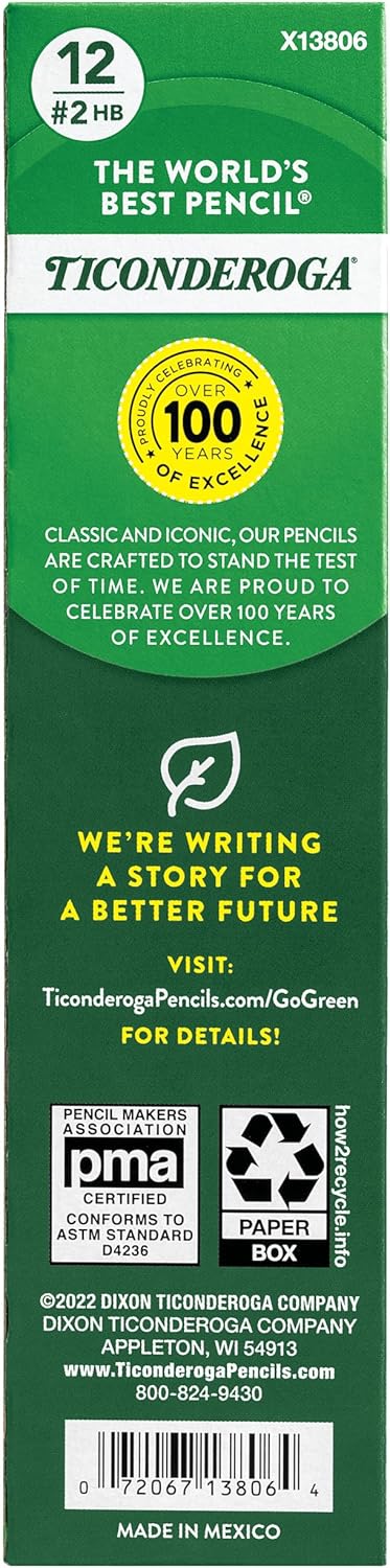 Ticonderoga Wood-Cased Pencils. Pre-Sharpened. 2 HB Soft. Yellow. 12 Count