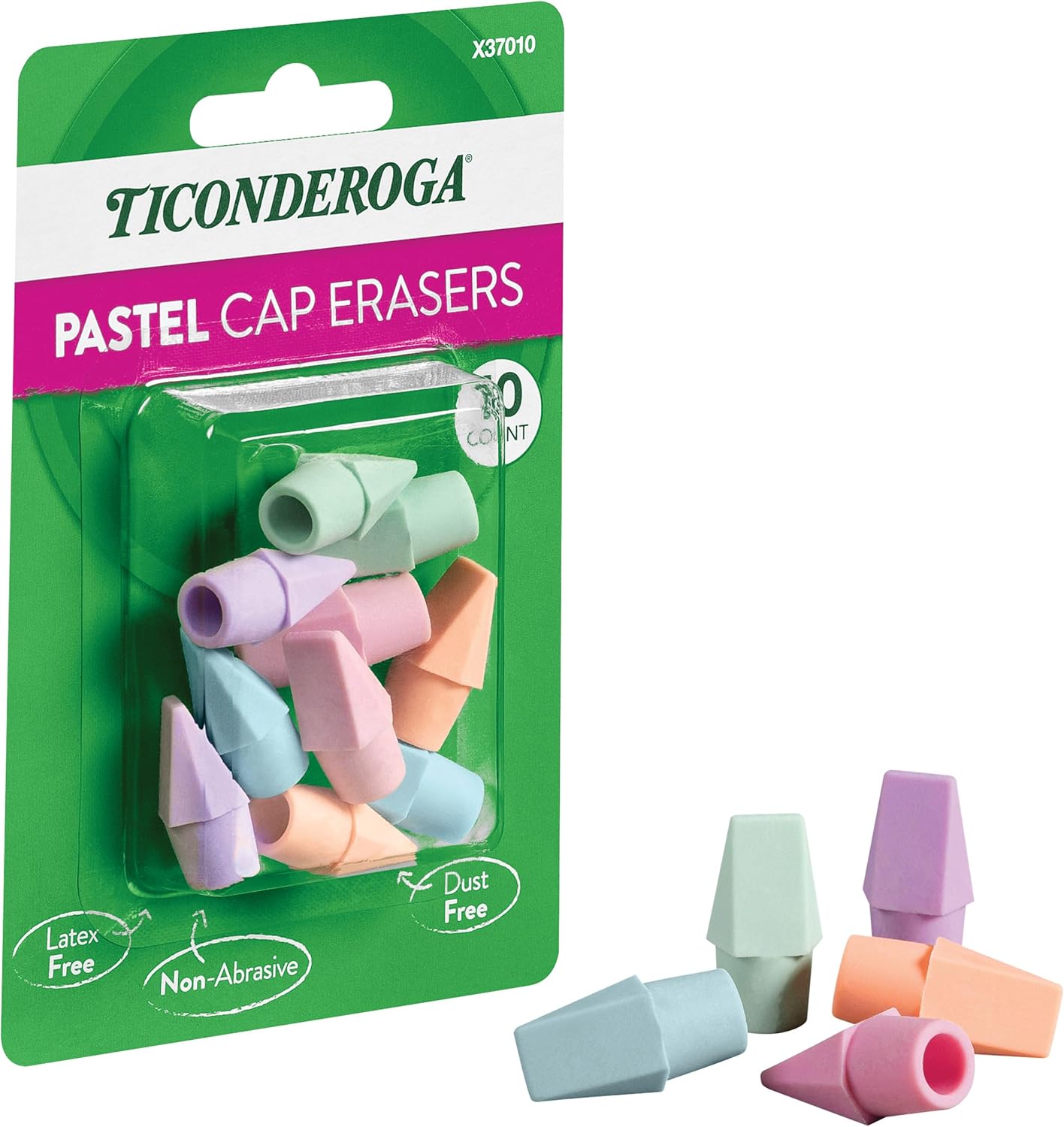 Ticonderoga Pencil Cap Erasers. Assorted Pastel Colors. 10 Count